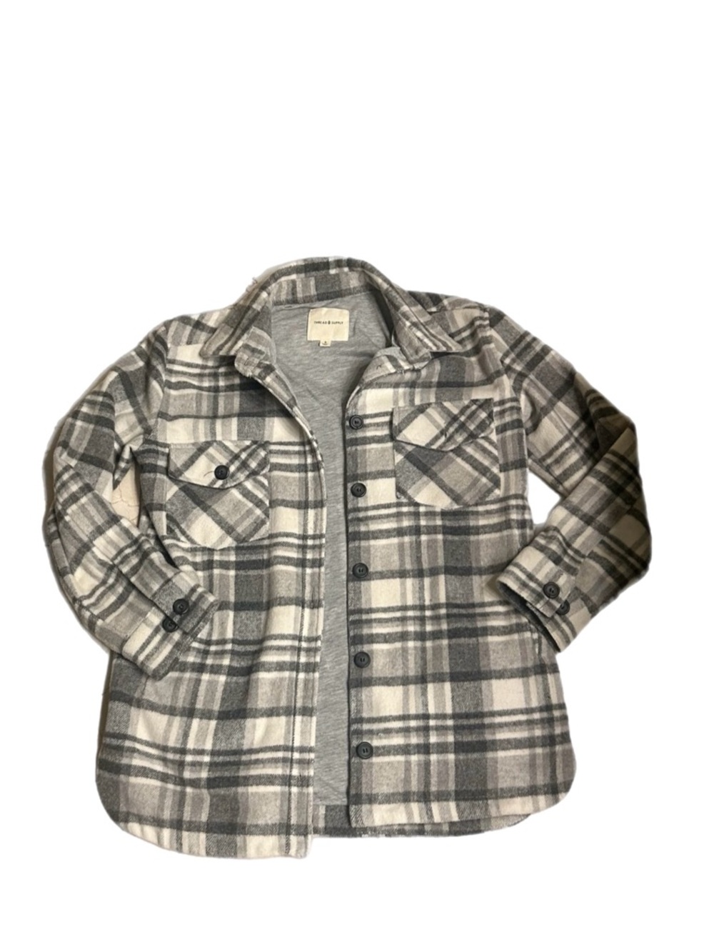 Thread & Supply Gray and Cream Plaid Shacket Jacket